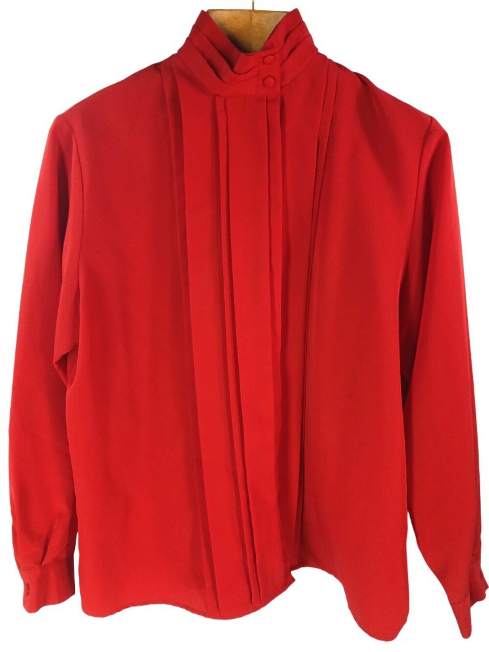 Vintage 80s Hill Archer Red High Neck Pleated Blouse Size 12 Long Sleeve Pleated - Picture 4 of 16